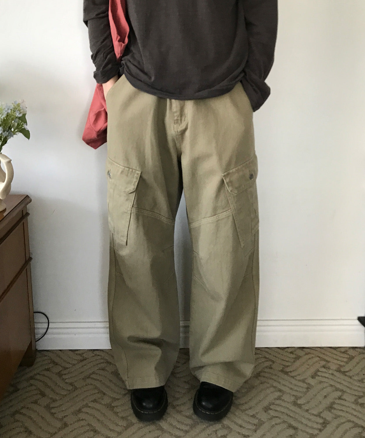 Garment Dyed Curved Cargo Pants [Beige]