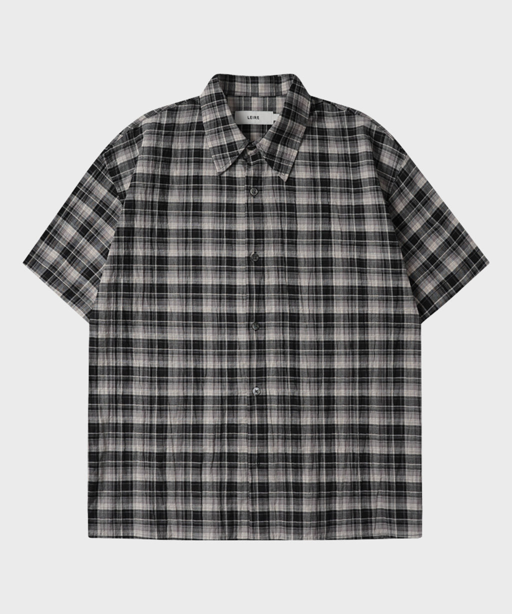 Seersucker Check Crop Short Sleeve Shirt [Black]