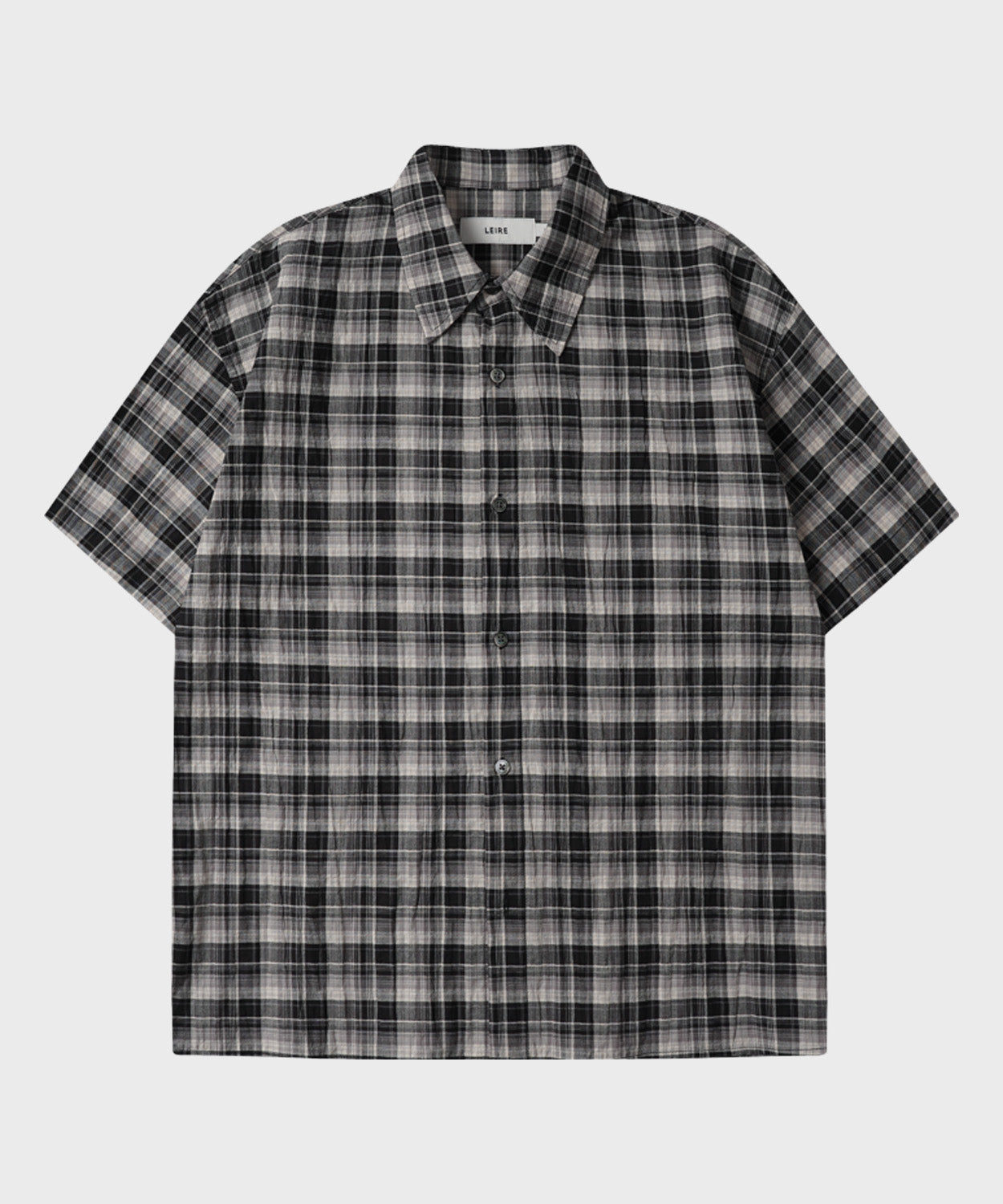 Seersucker Check Crop Short Sleeve Shirt [Black]
