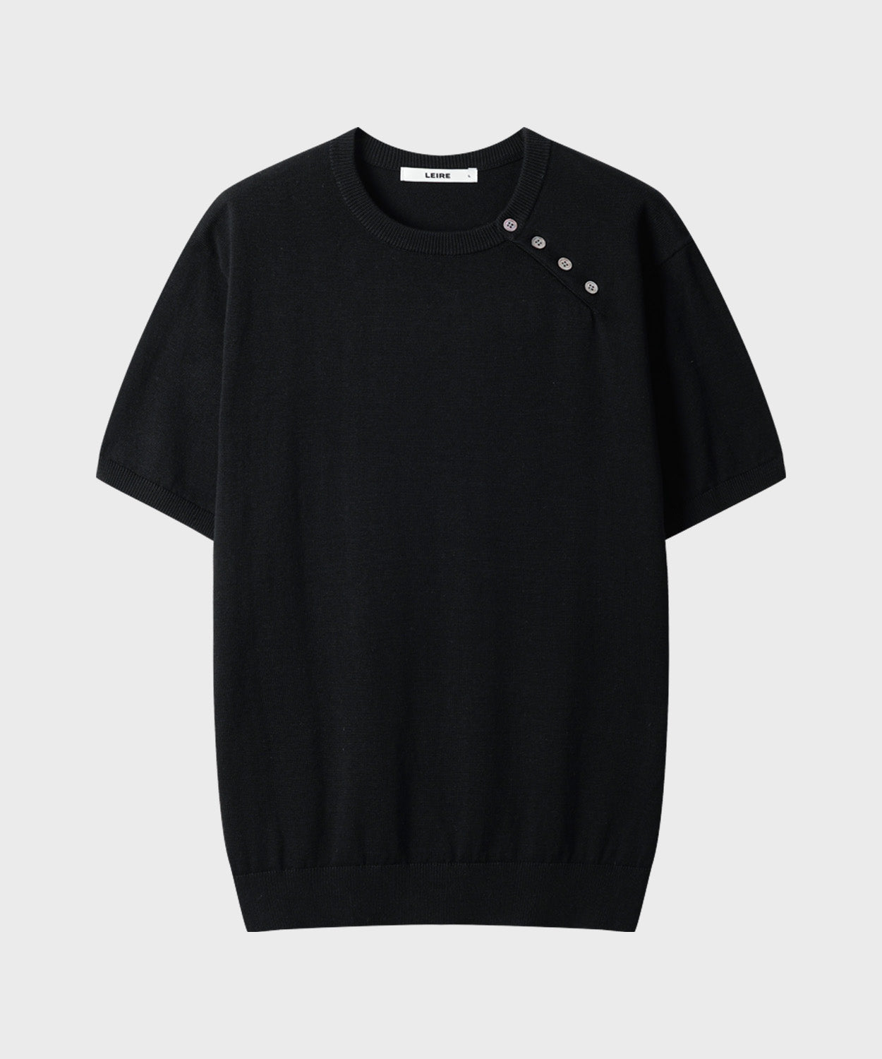 Diagonal Henley Neck Short Sleeve Knit [Black]