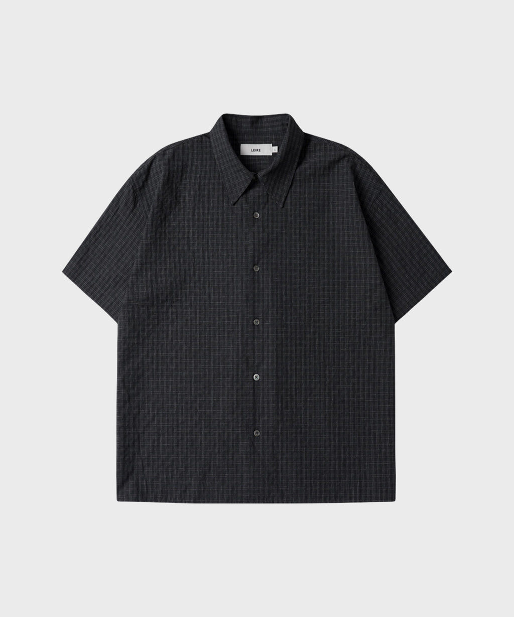 Wrinkle Seersucker Mini Check Shirt [Black]