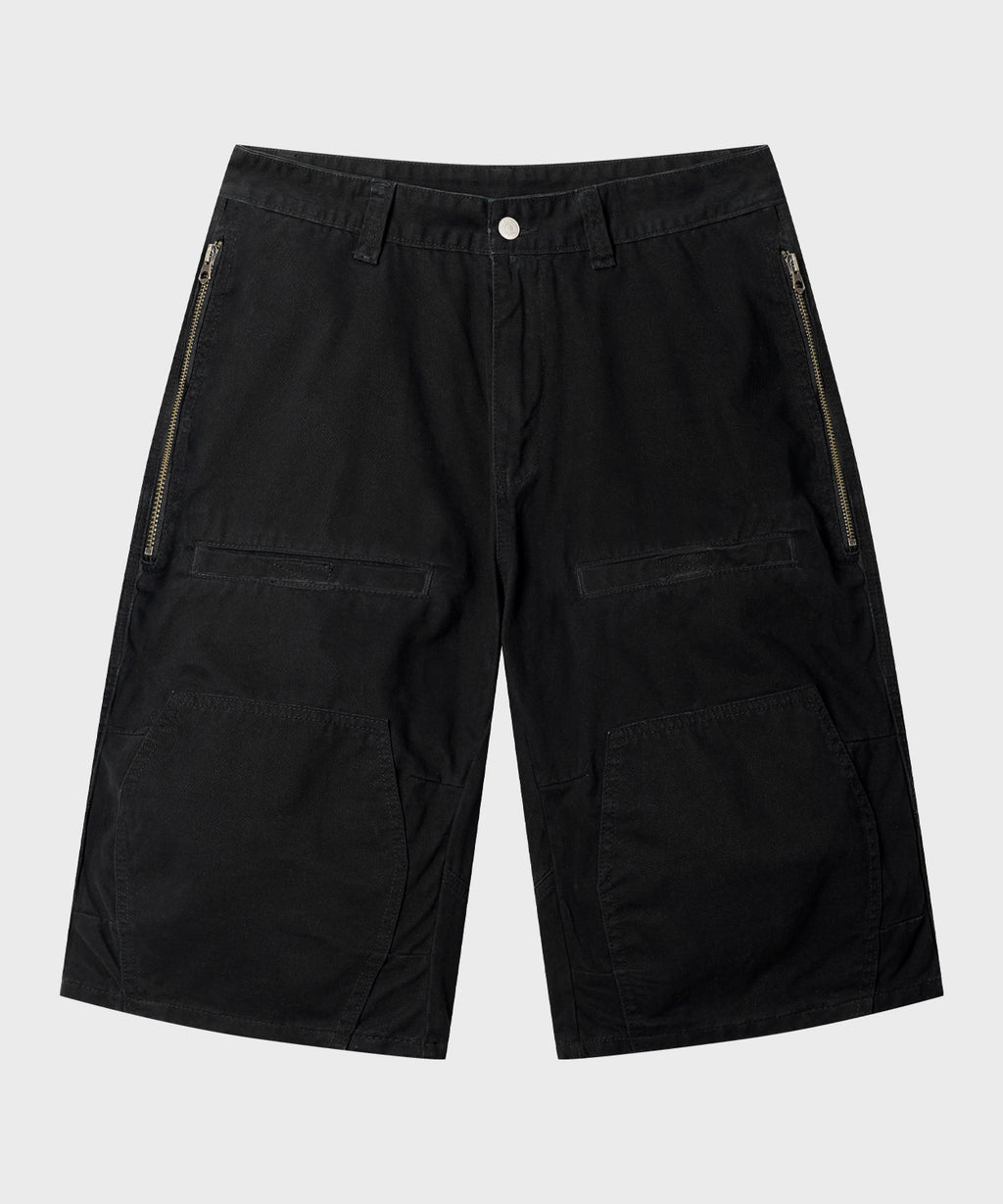 Side Zipper Cargo Bermuda Shorts [Black]