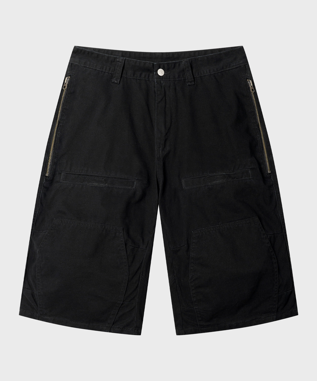 Side Zipper Cargo Bermuda Shorts [Black]