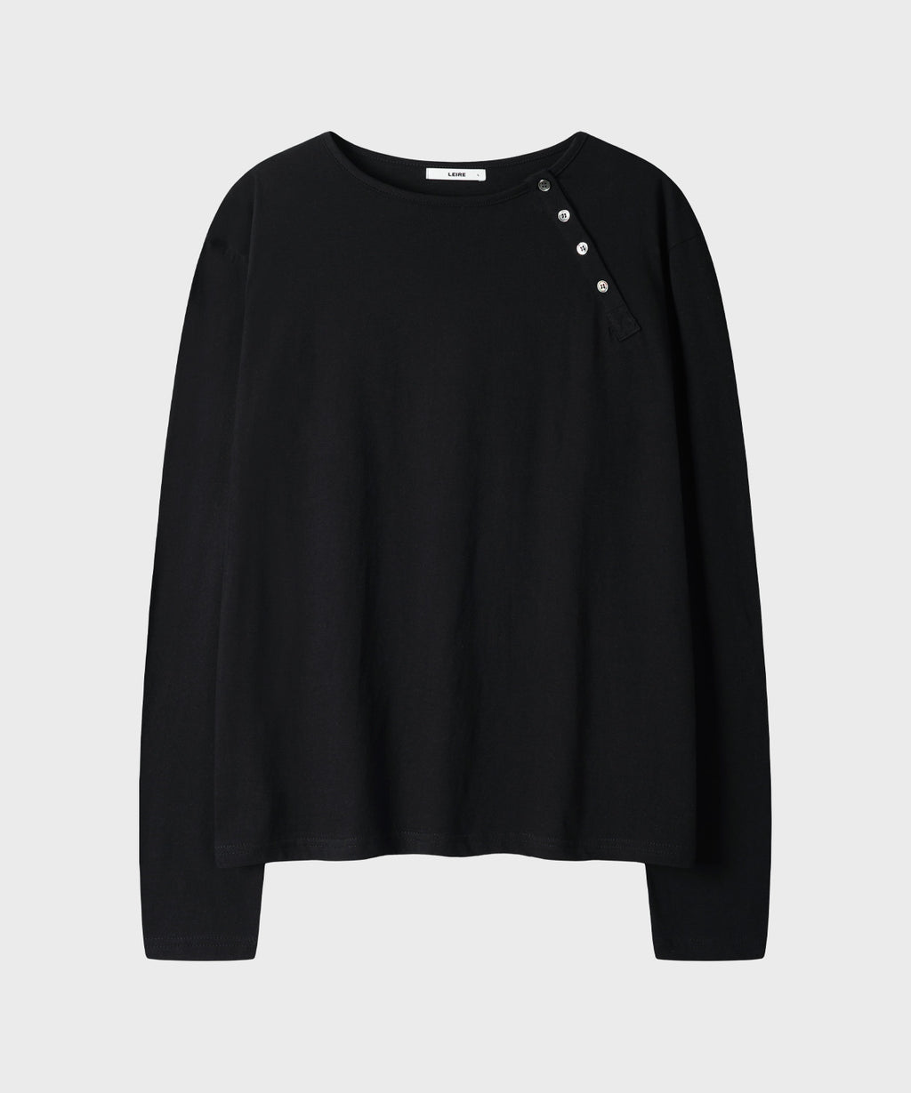 Diagonal Henley Neck Long Sleeve T-Shirt [Black]