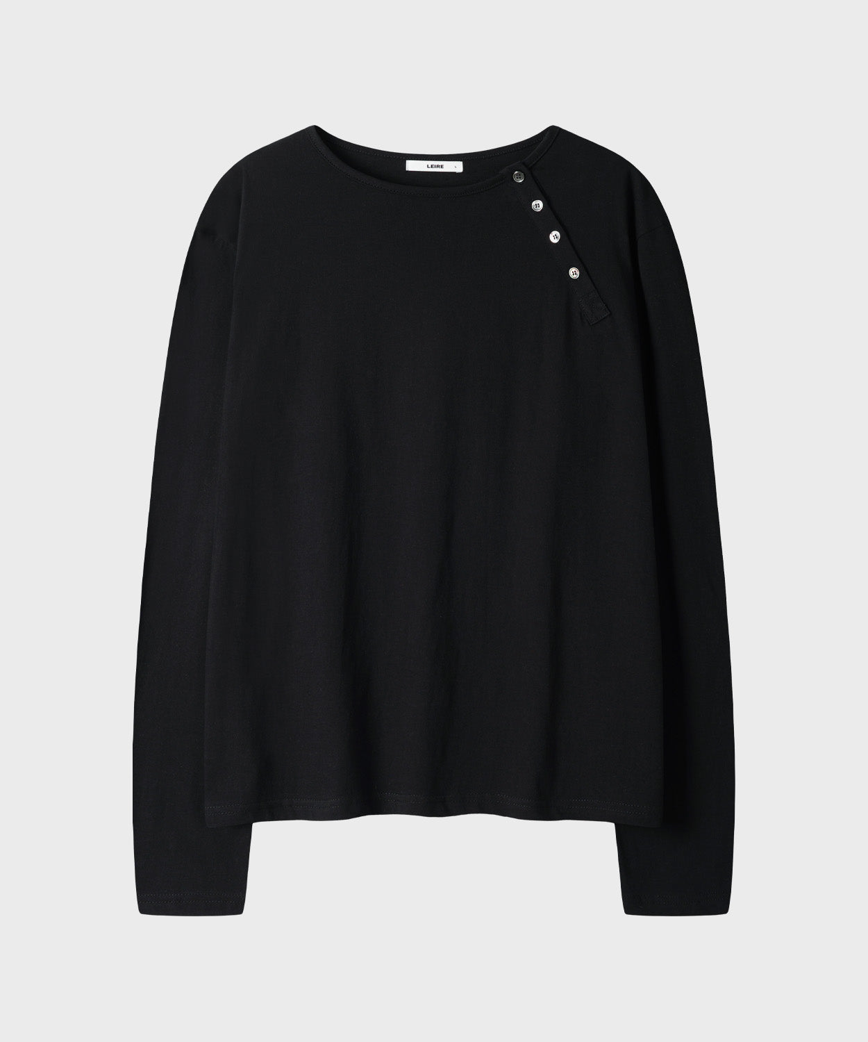 Diagonal Henley Neck Long Sleeve T-Shirt [Black]
