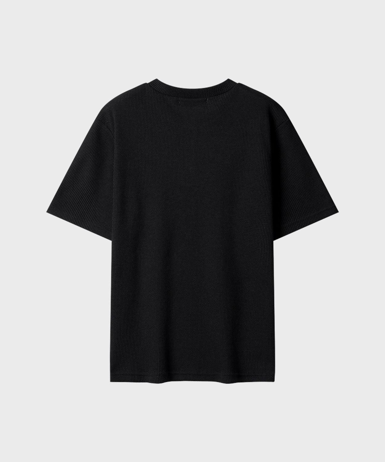 Waffle Henley Neck Semi-Crop T-Shirt [Black]