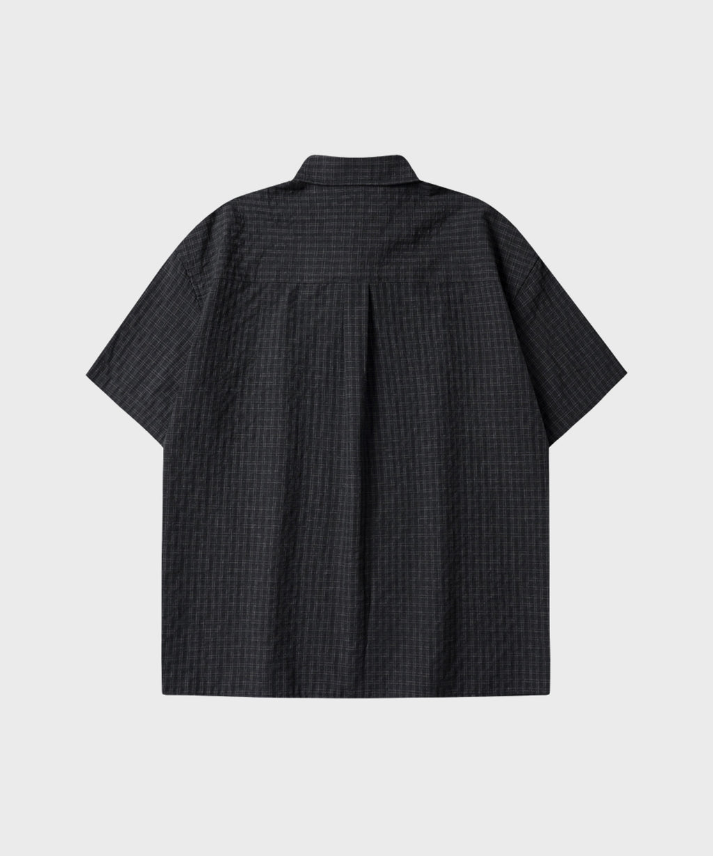 Wrinkle Seersucker Mini Check Shirt [Black]