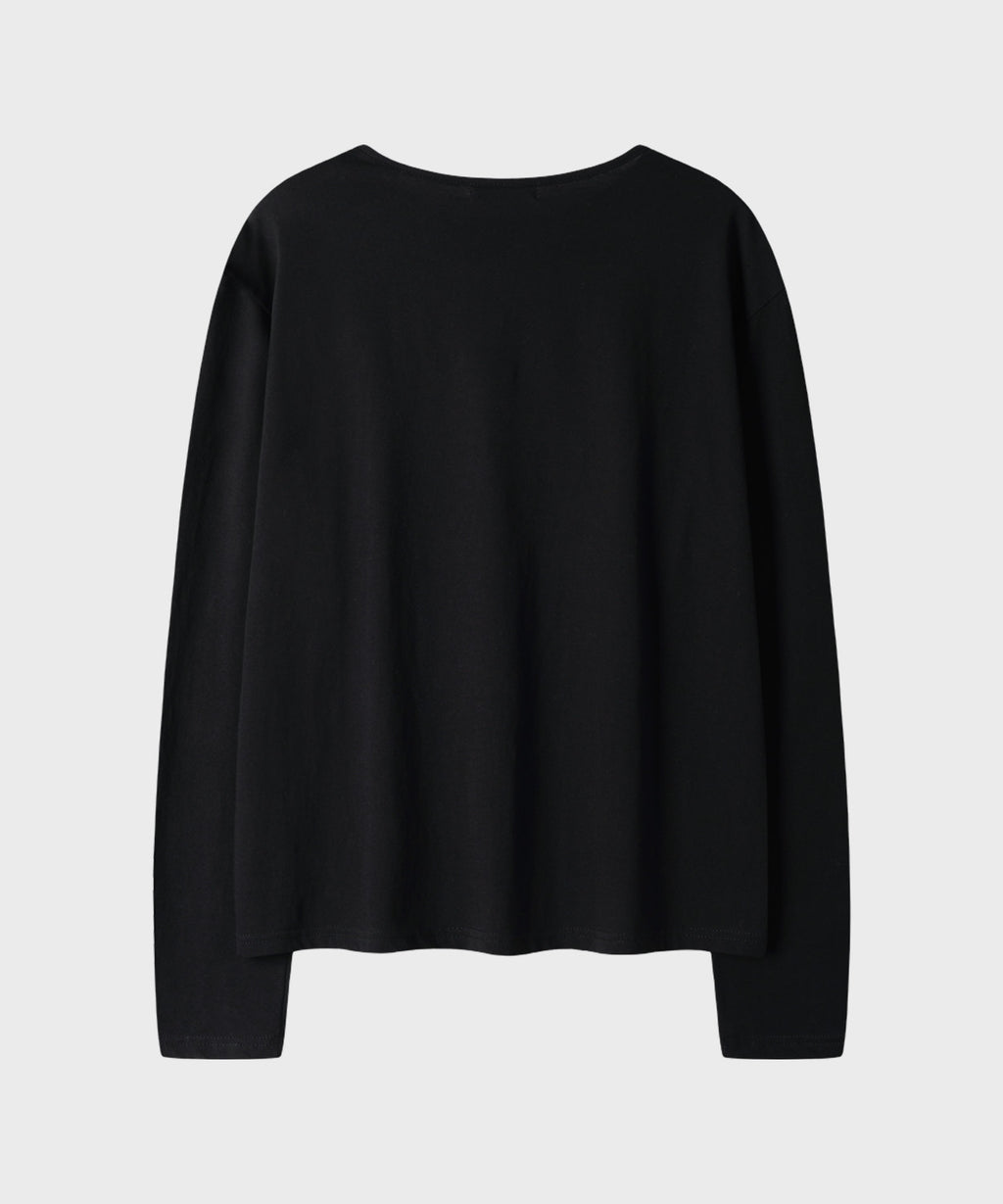 Diagonal Henley Neck Long Sleeve T-Shirt [Black]