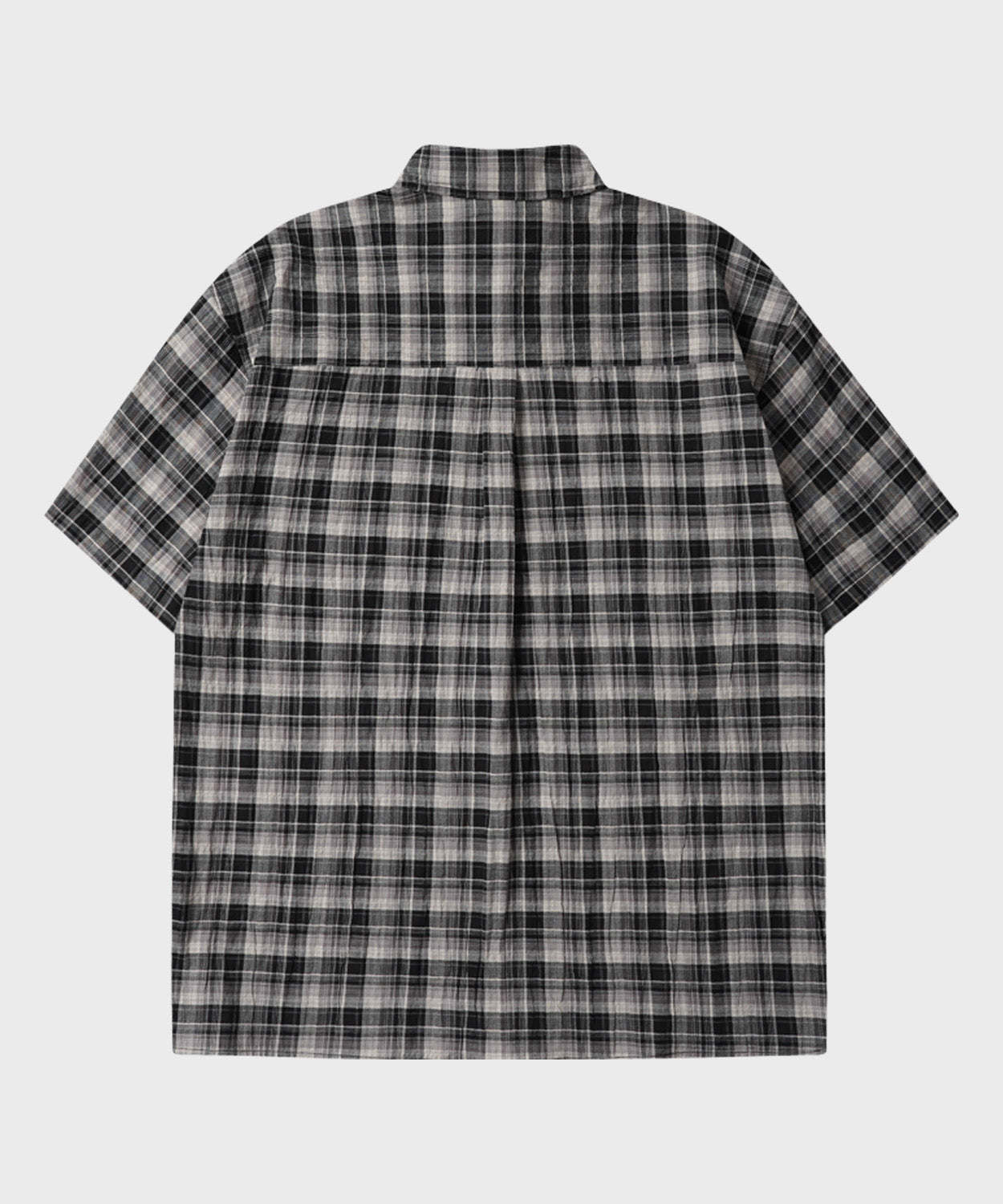 Seersucker Check Crop Short Sleeve Shirt [Black]