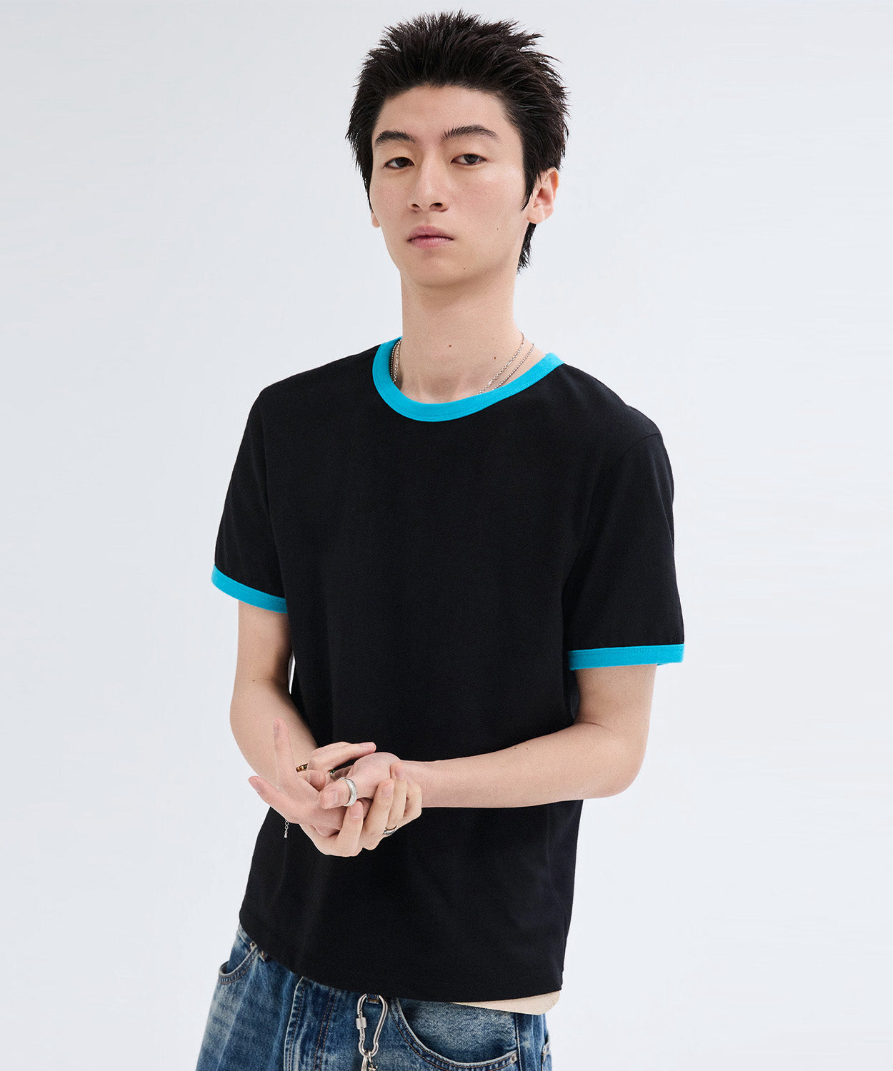 Essential Ringer Color-Block T-Shirt [Black]