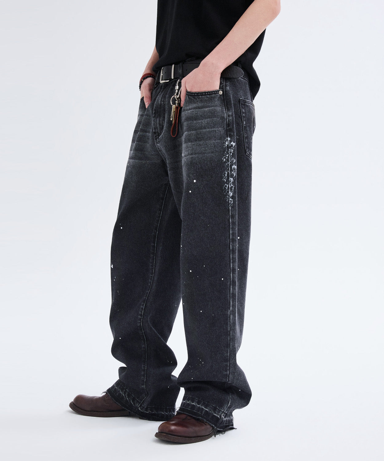 Painted Over Dye Washed Pants [Black]