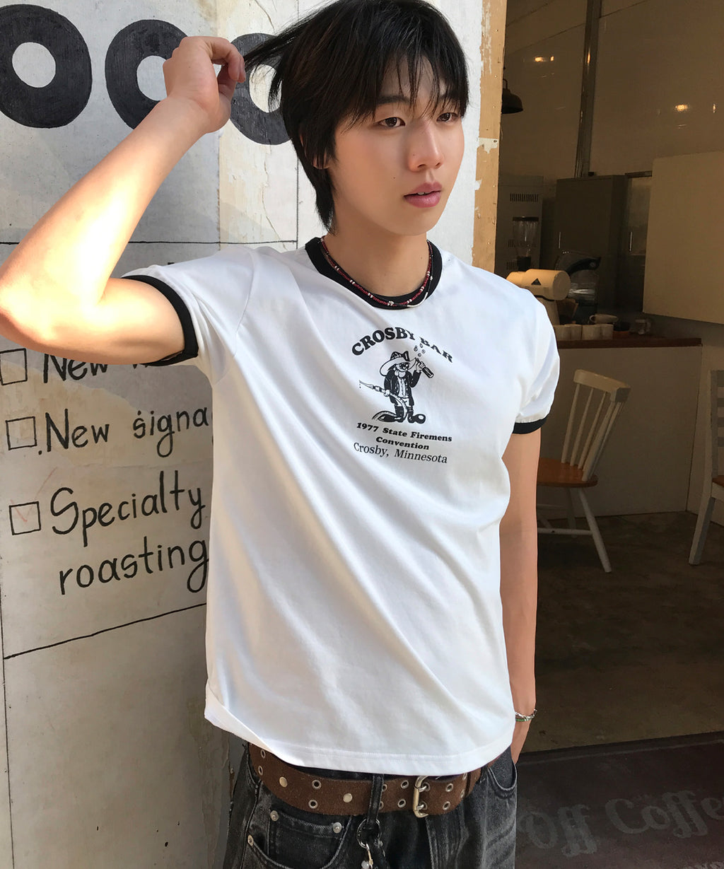 Ringer Point Graphic T-Shirt [Black]