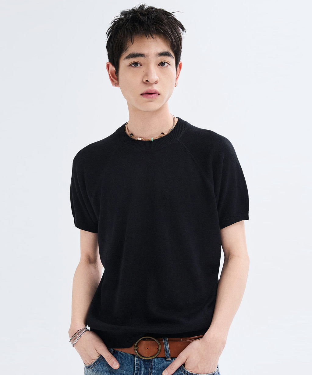 Vintage Fit Raglan Short Sleeve Knit [Black]
