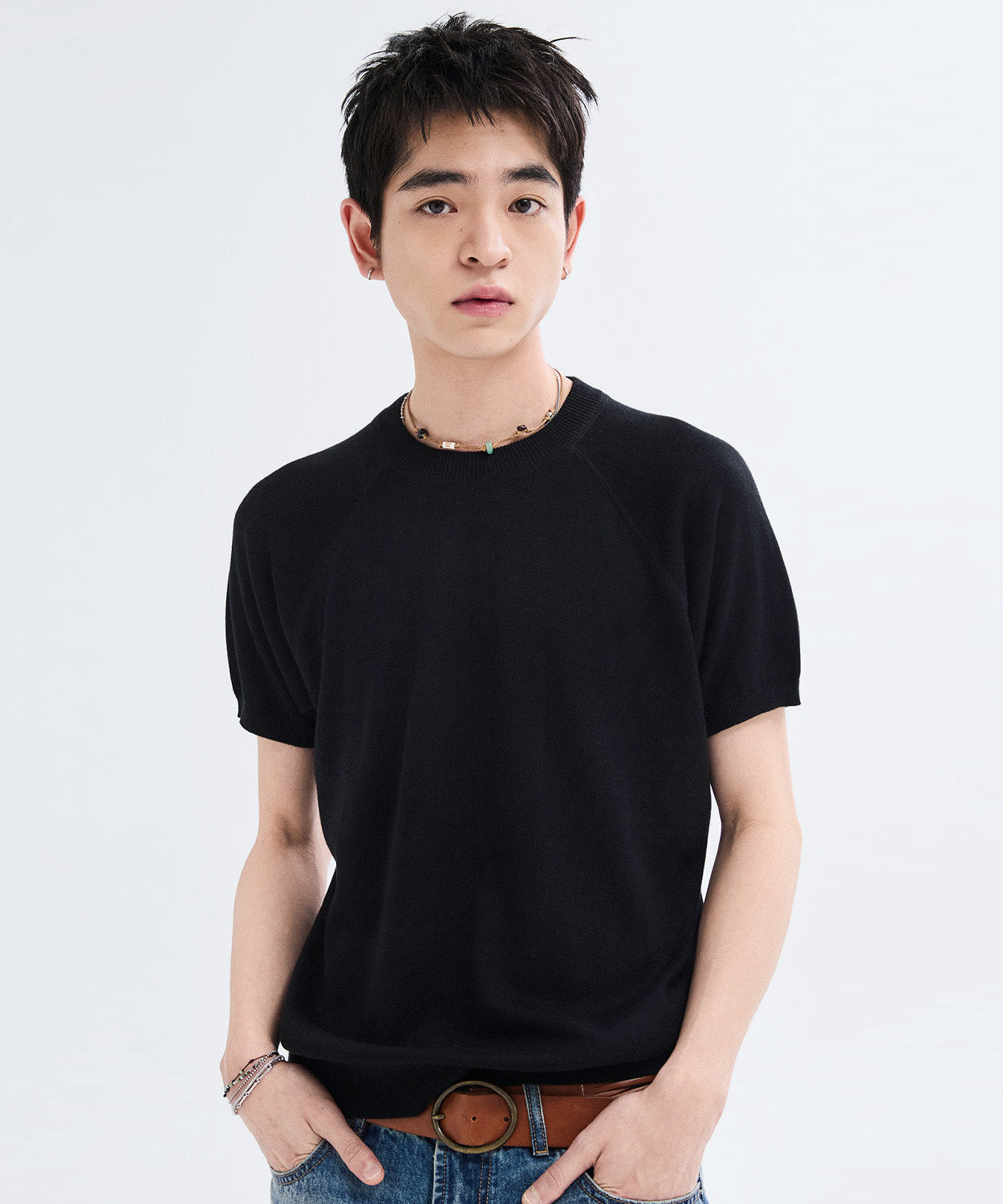 Vintage Fit Raglan Short Sleeve Knit [Black]