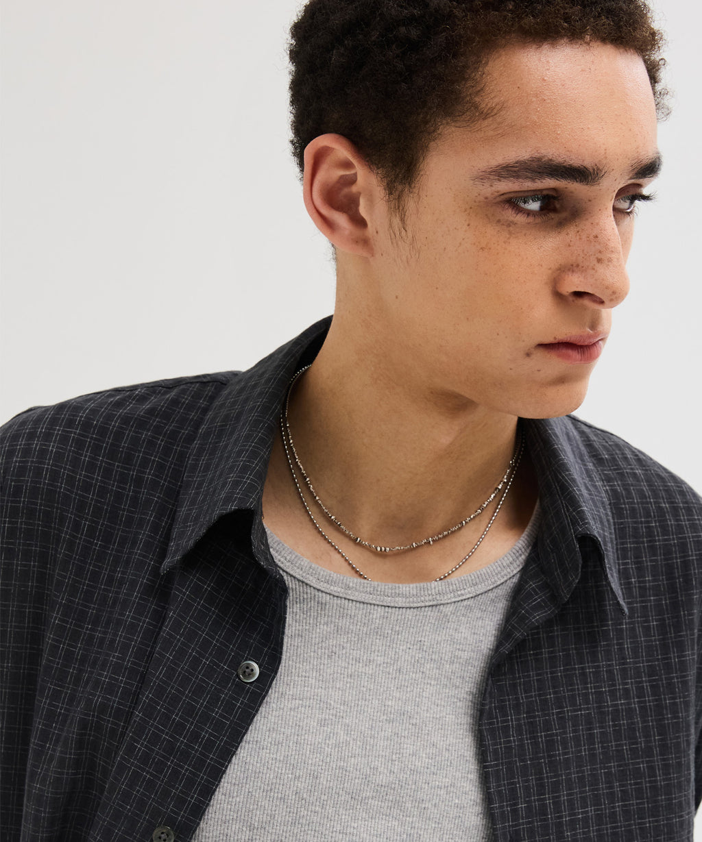 Wrinkle Seersucker Mini Check Shirt [Black]