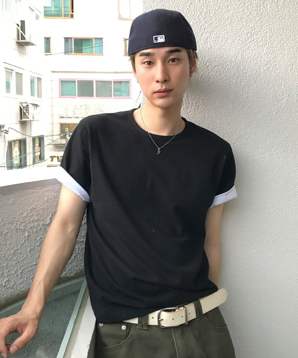 Color Layered Roll-Up T-Shirt [Black]