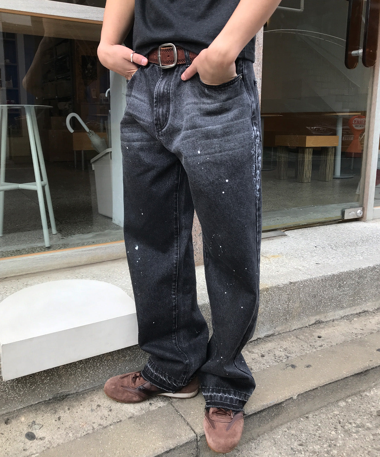 Painted Over Dye Washed Pants [Black]