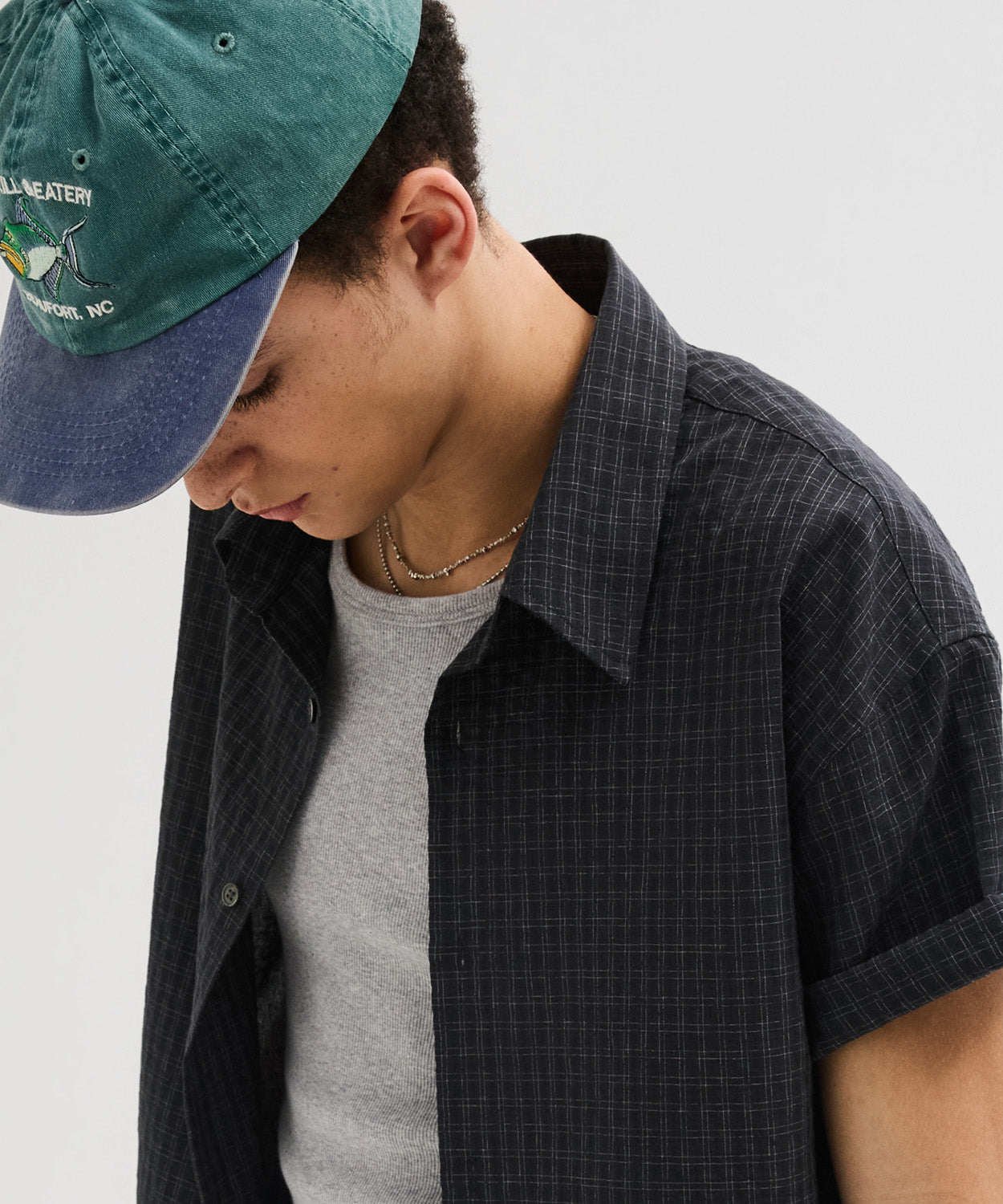 Wrinkle Seersucker Mini Check Shirt [Black]