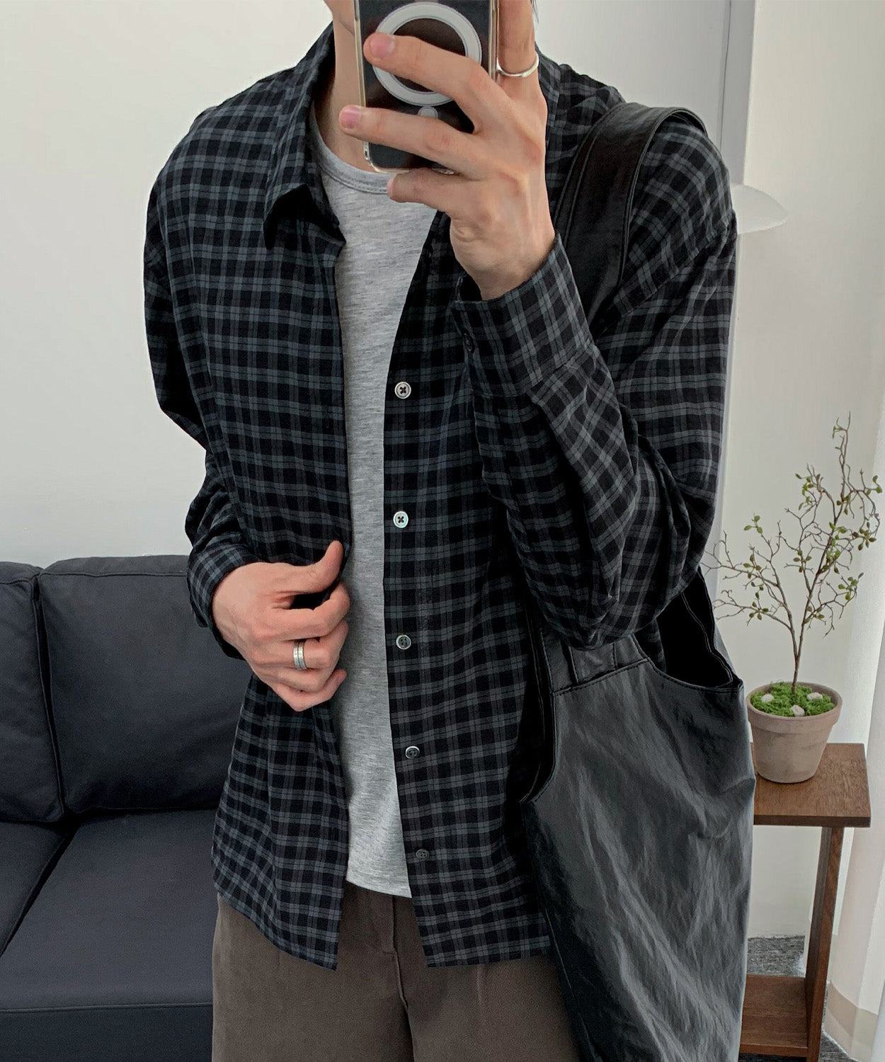 Seersucker Two-Tone Check Shirt [Black]