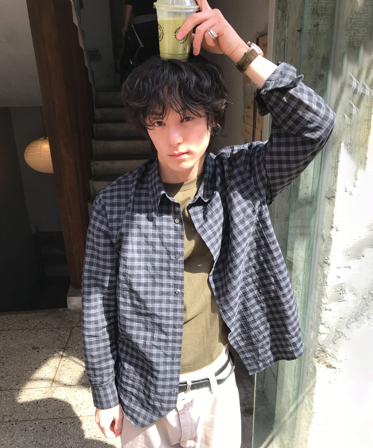 Seersucker Two-Tone Check Shirt [Black]