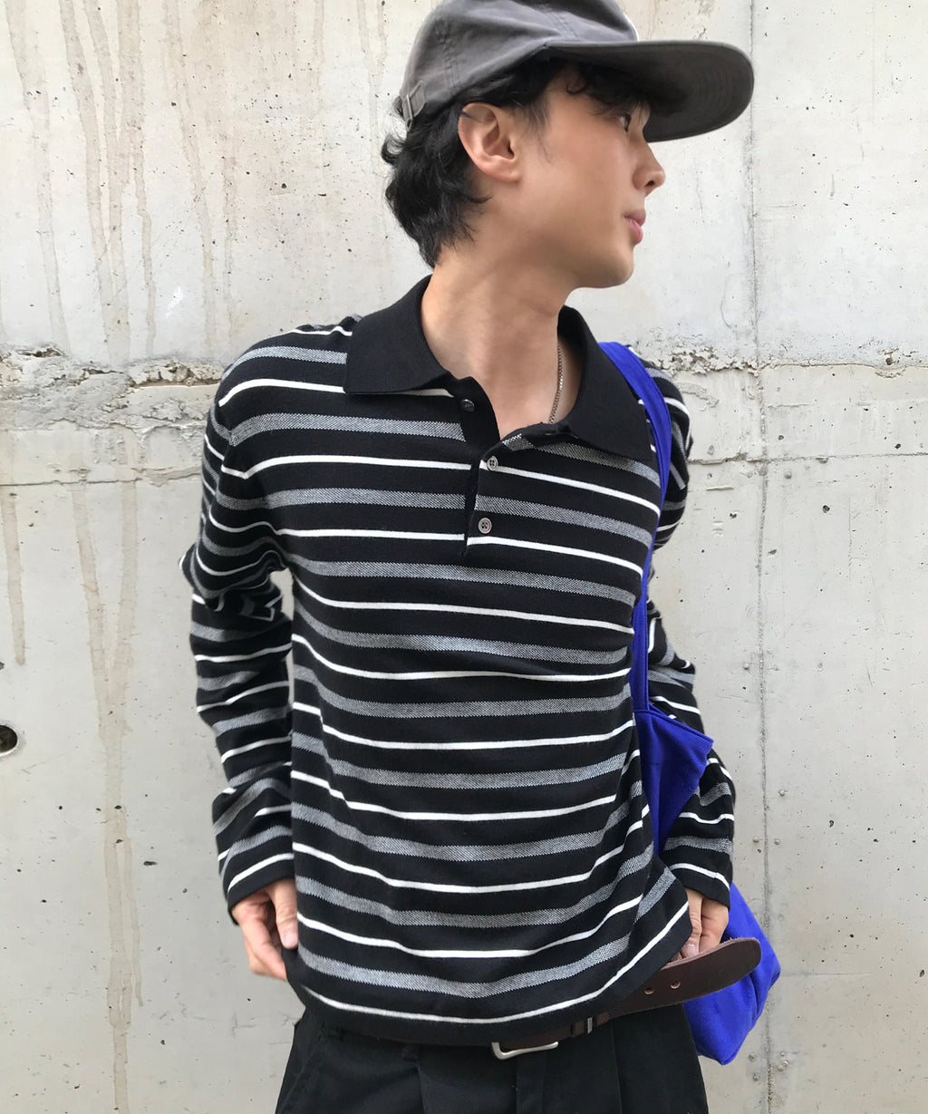 Multi Stripe Collar Crop Knit [Black]