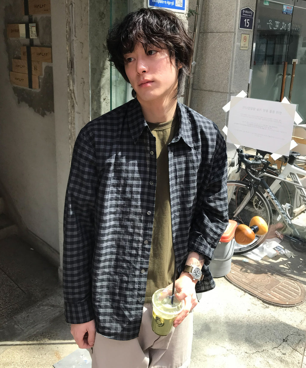 Seersucker Two-Tone Check Shirt [Black]