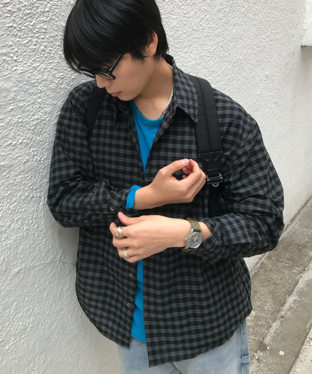 Seersucker Two-Tone Check Shirt [Black]