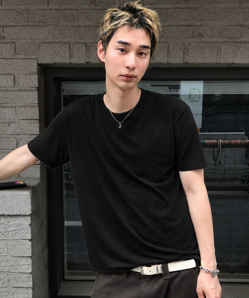Soft U-Neck Inner T-Shirt [Black]