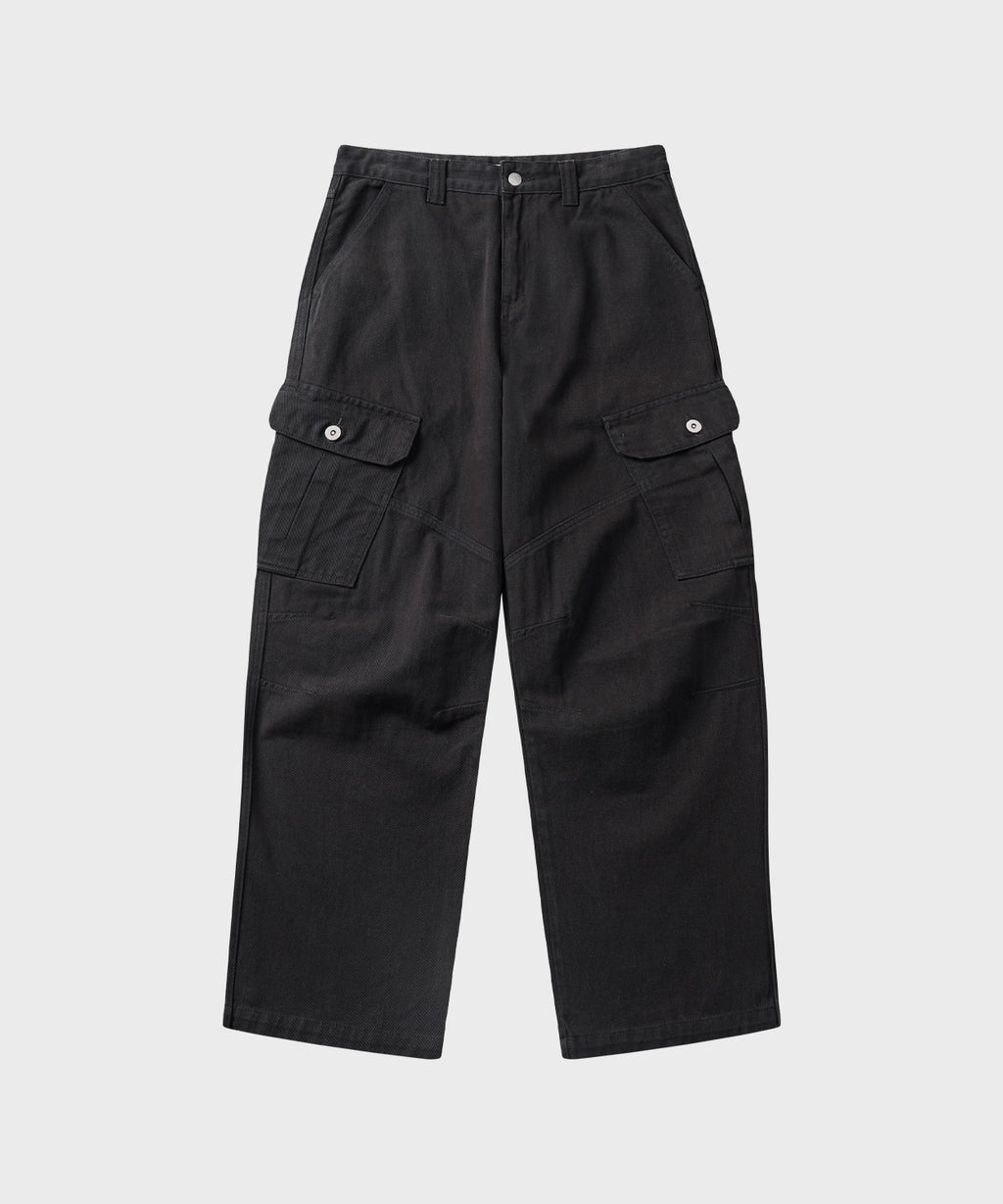 Garment Dyed Curved Cargo Pants [Black]