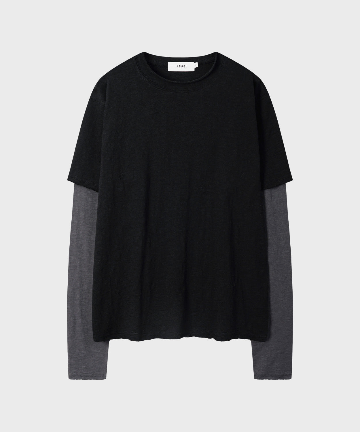 Cut-Off Layered Long Sleeve T-Shirt [Black]