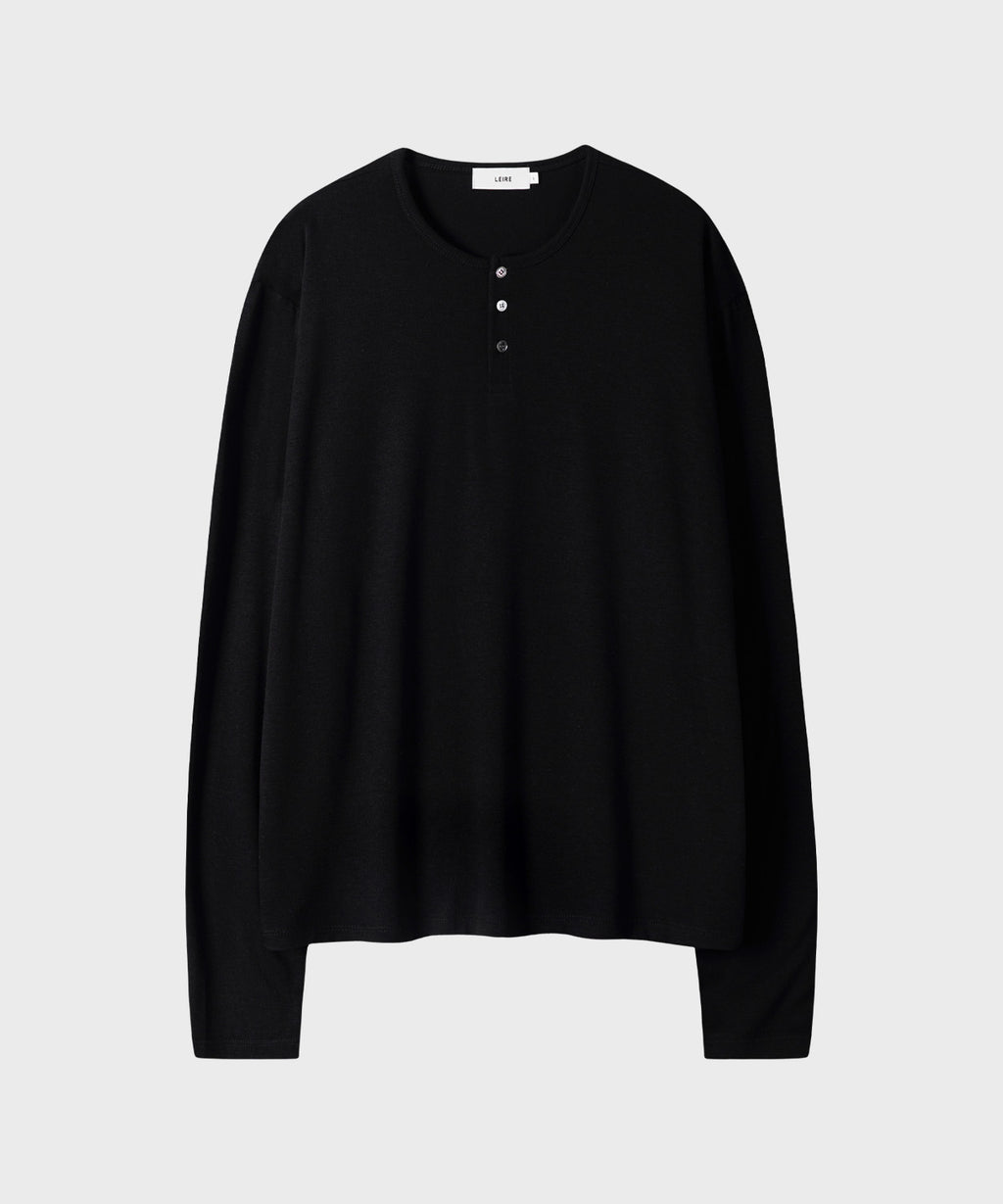 Soft Henley Neck Long Sleeve T-Shirt [Black]