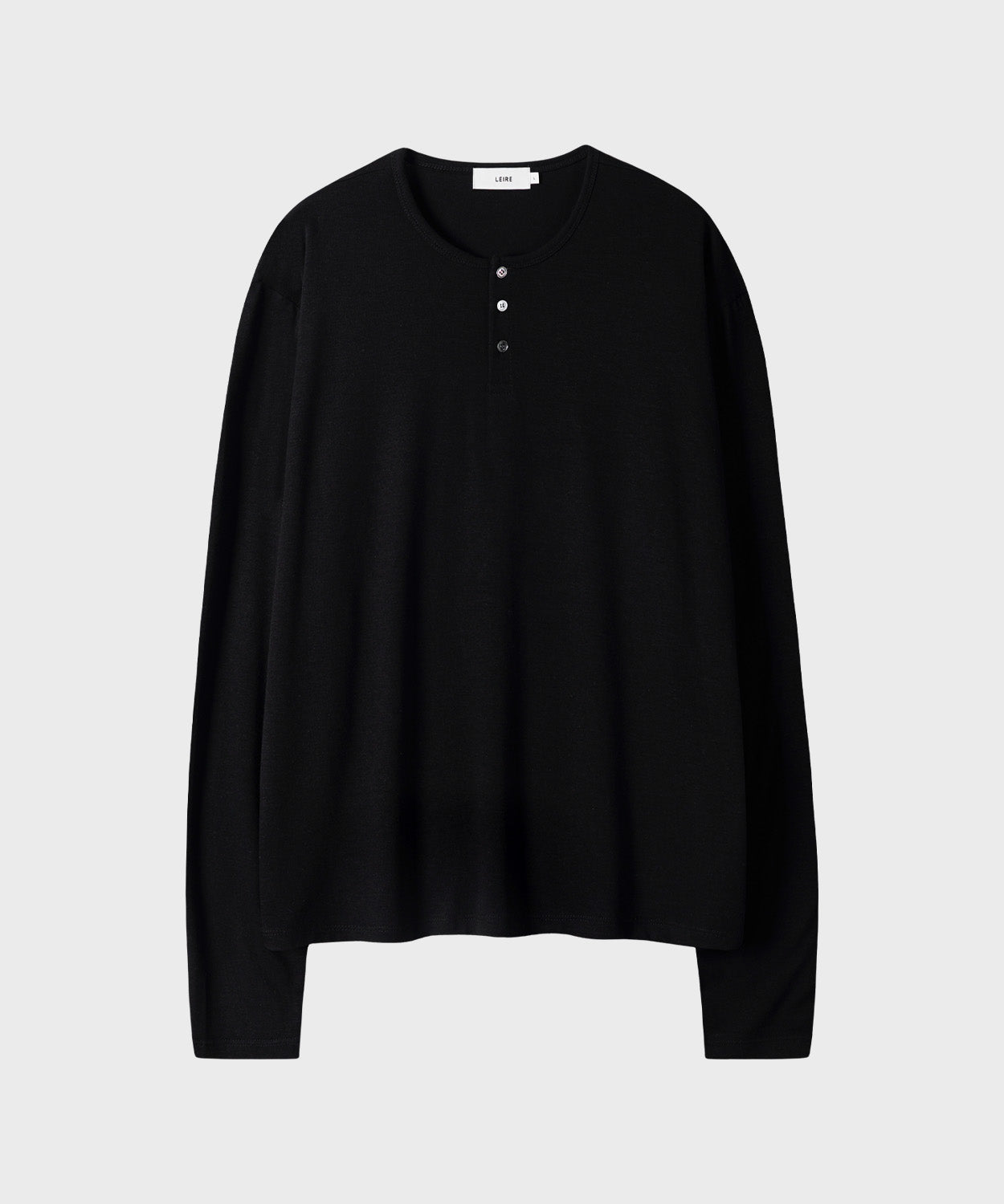 Soft Henley Neck Long Sleeve T-Shirt [Black]