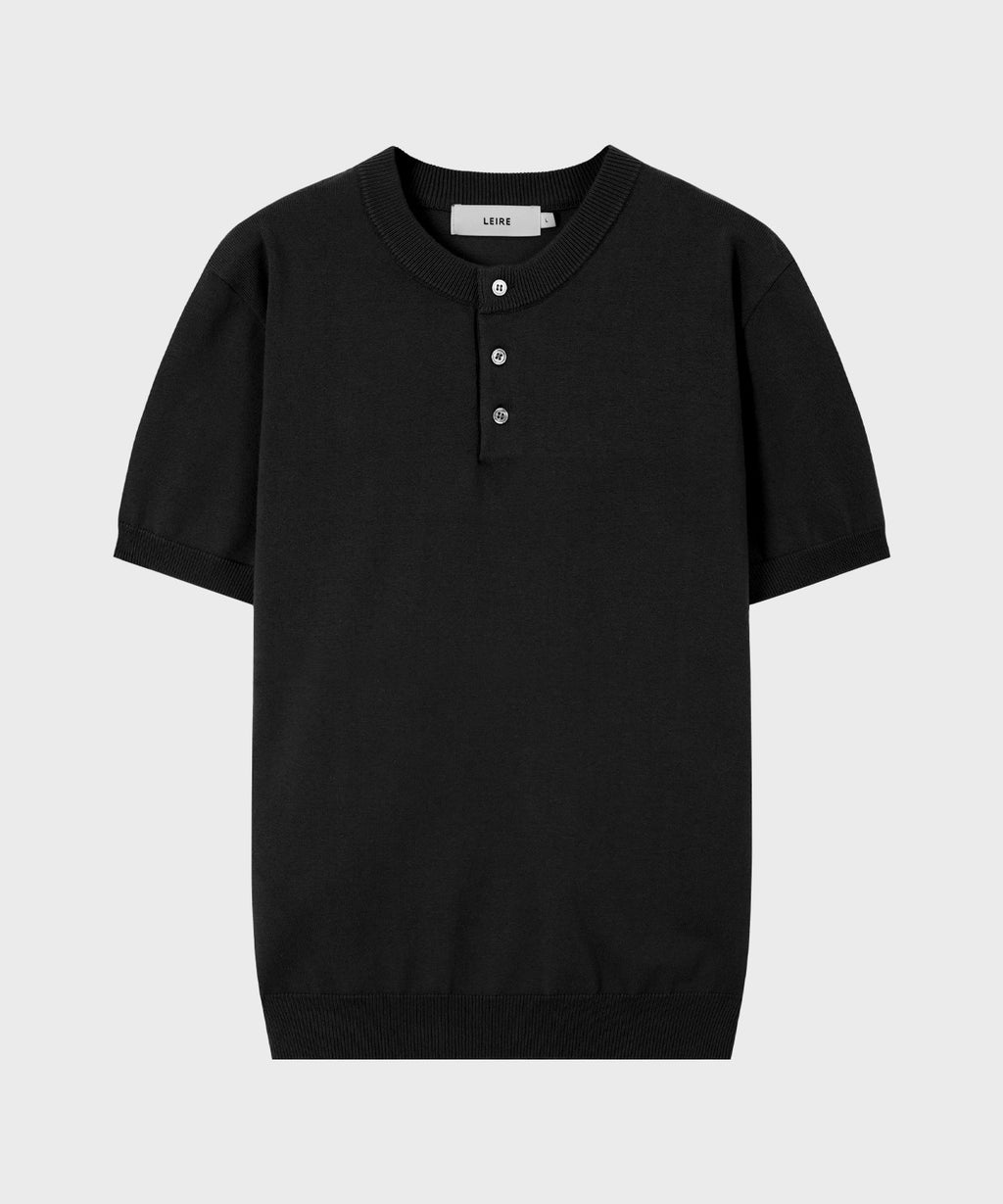 Muscle Fit Henley Neck Short Sleeve Knit [Black]