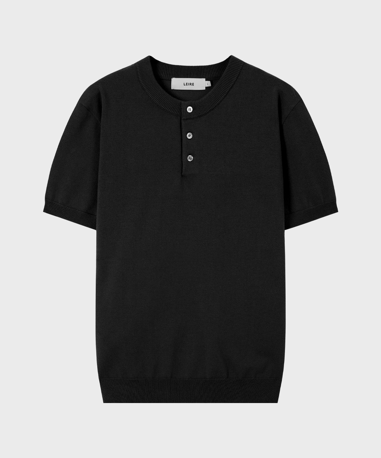 Muscle Fit Henley Neck Short Sleeve Knit [Black]