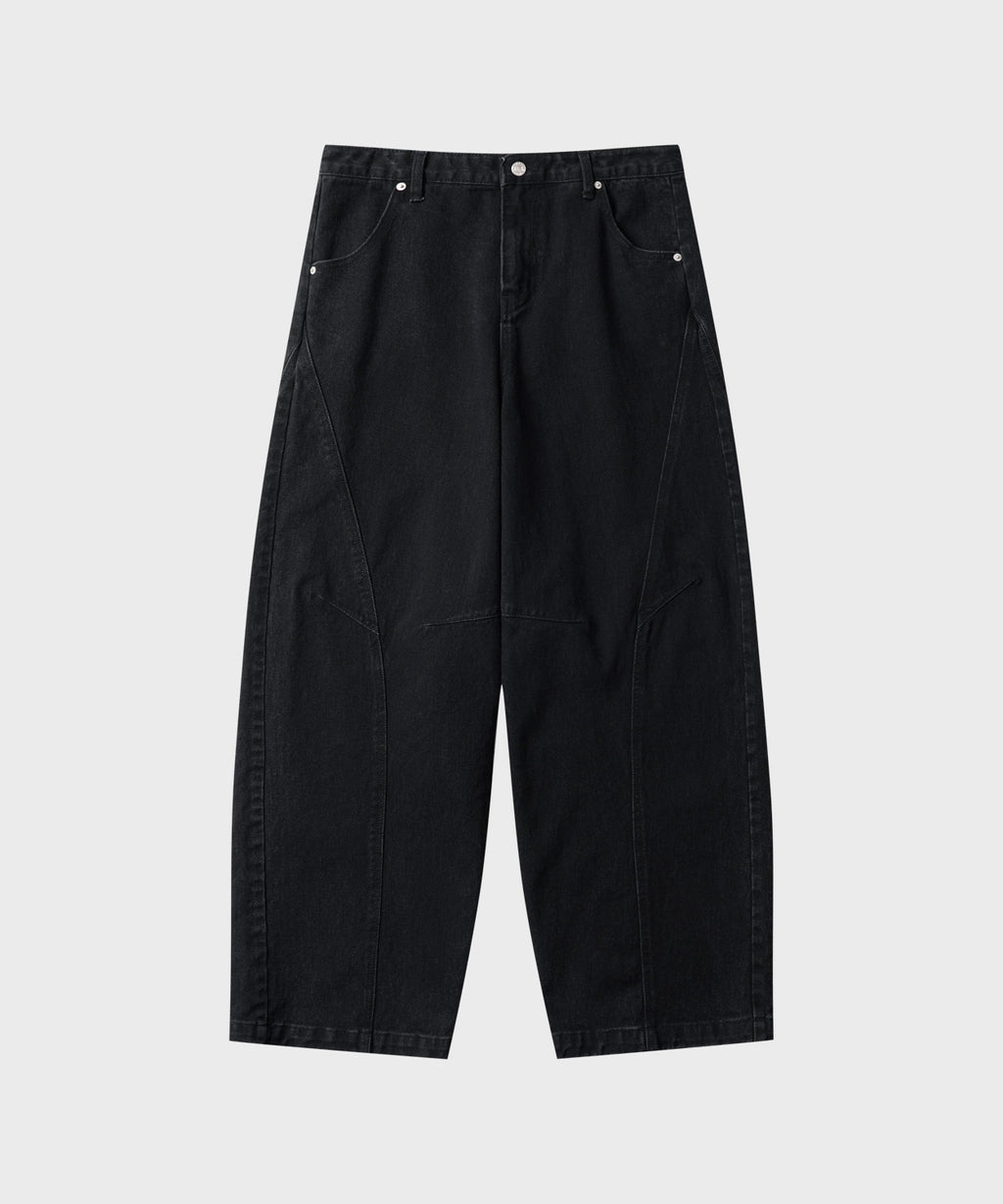 Curved Line Washed Pants [Black]