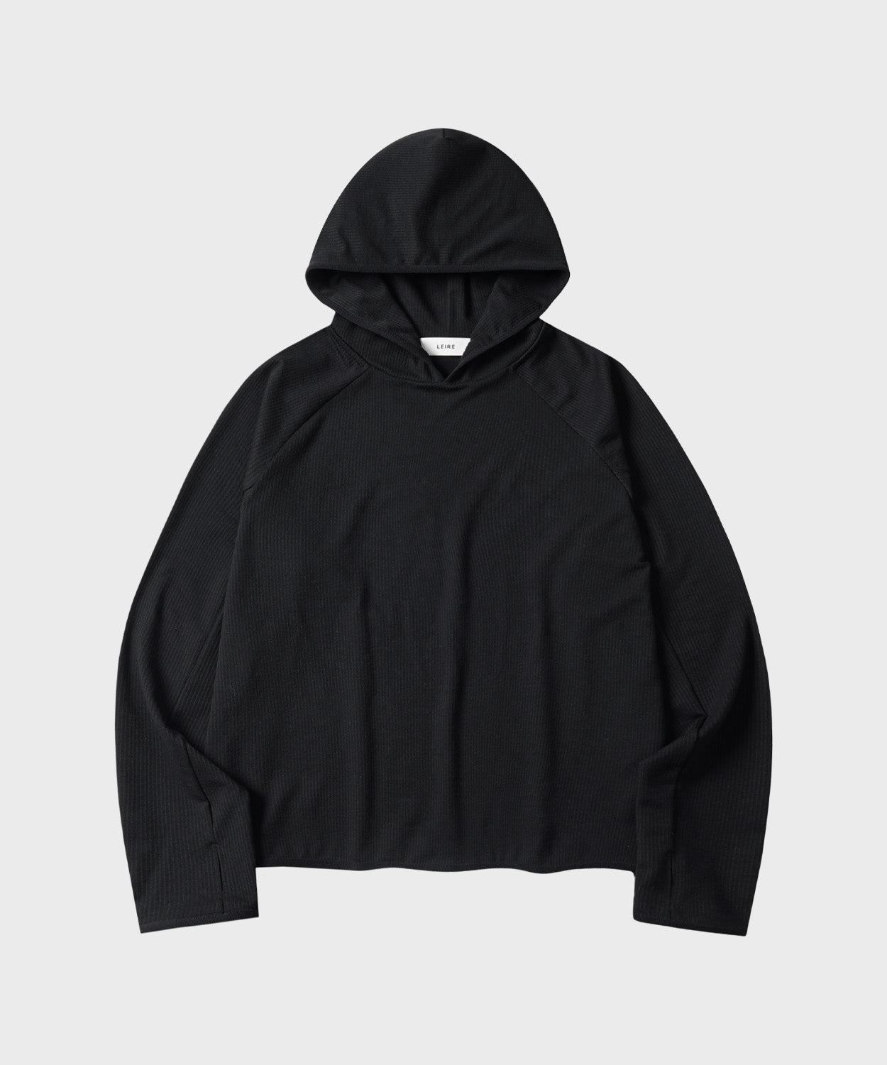 Ribbed Hooded Long Sleeve T-Shirt [Black]