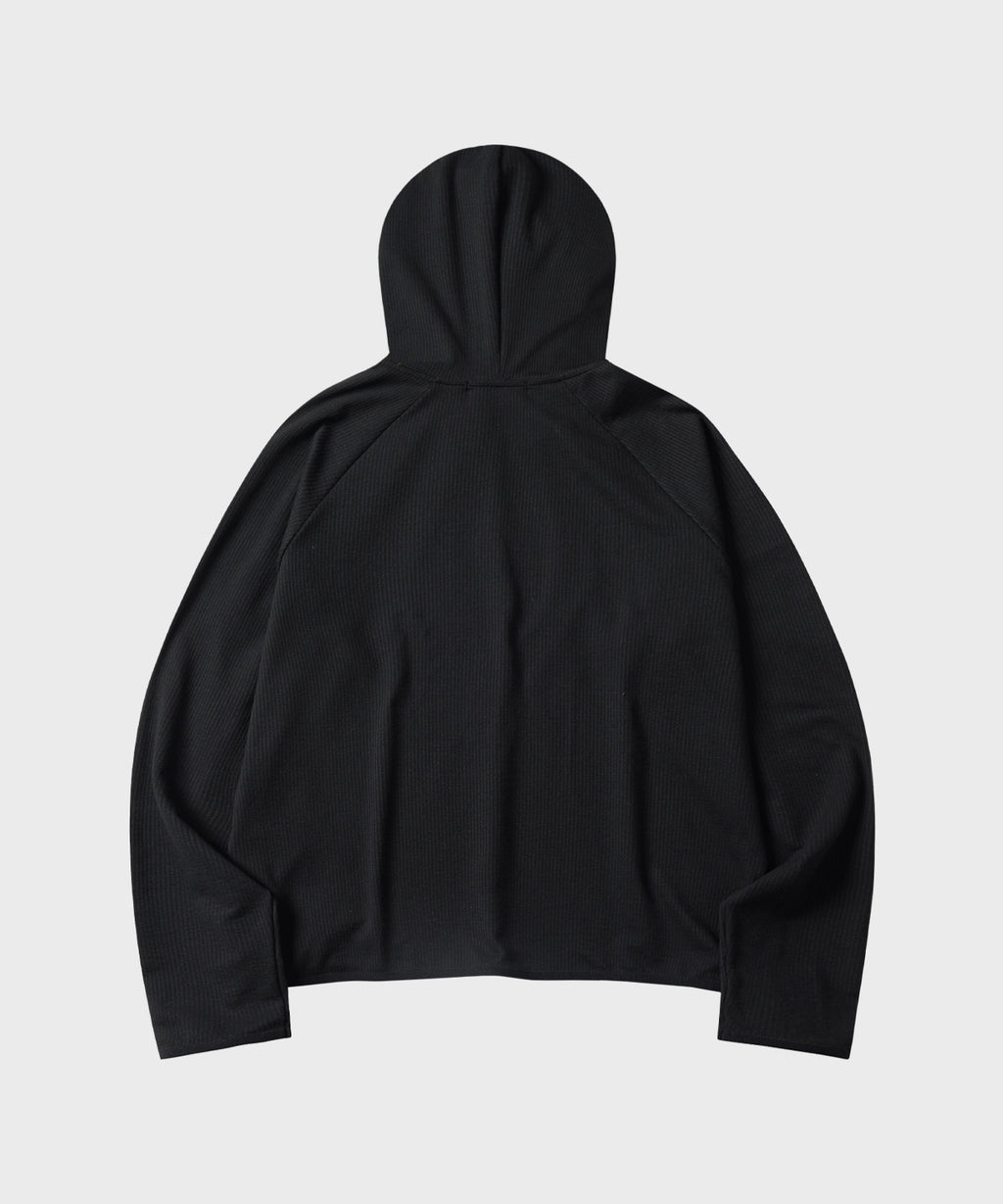 Ribbed Hooded Long Sleeve T-Shirt [Black]