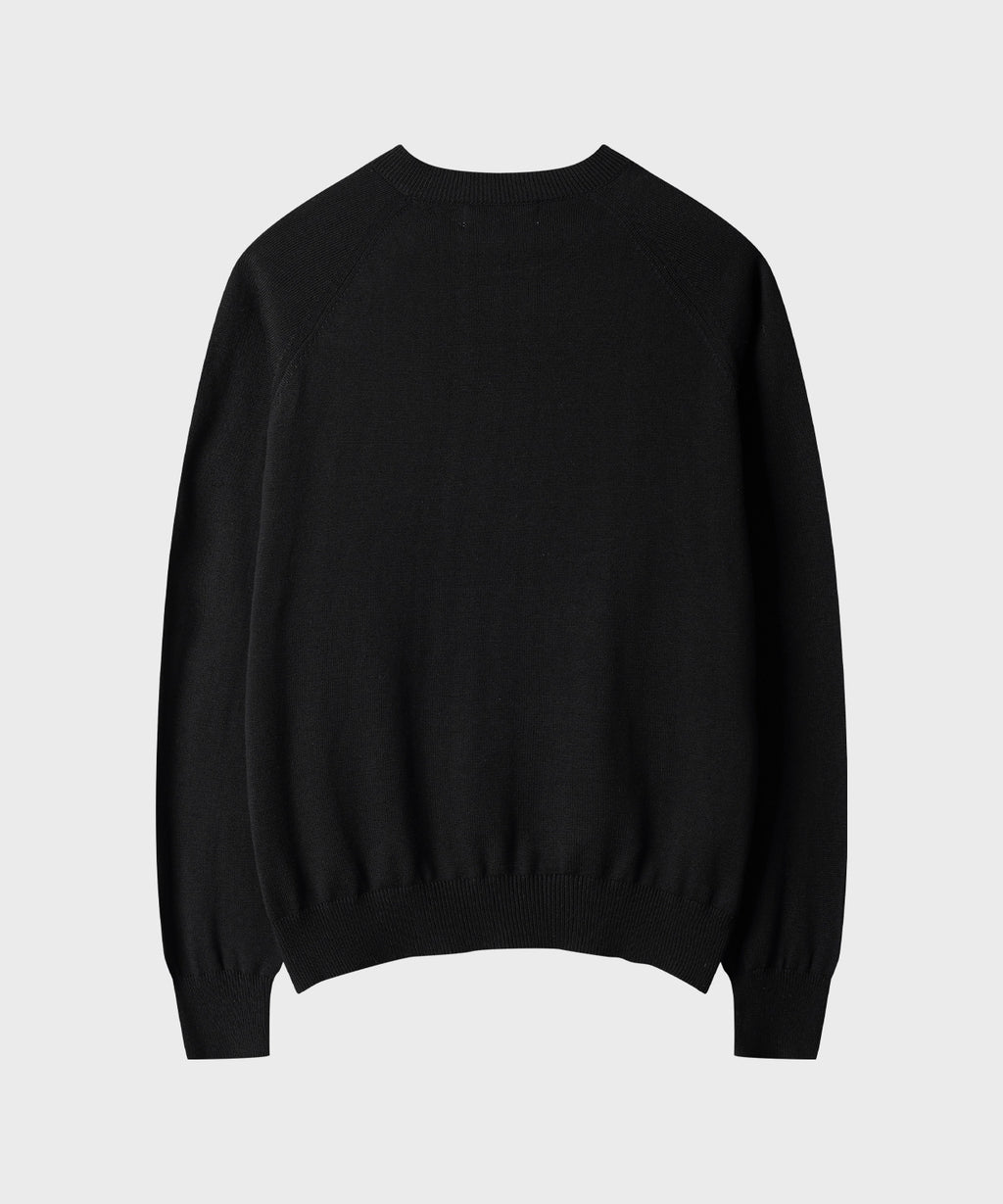 Diagonal Henley Neck Crop Knit [Black]