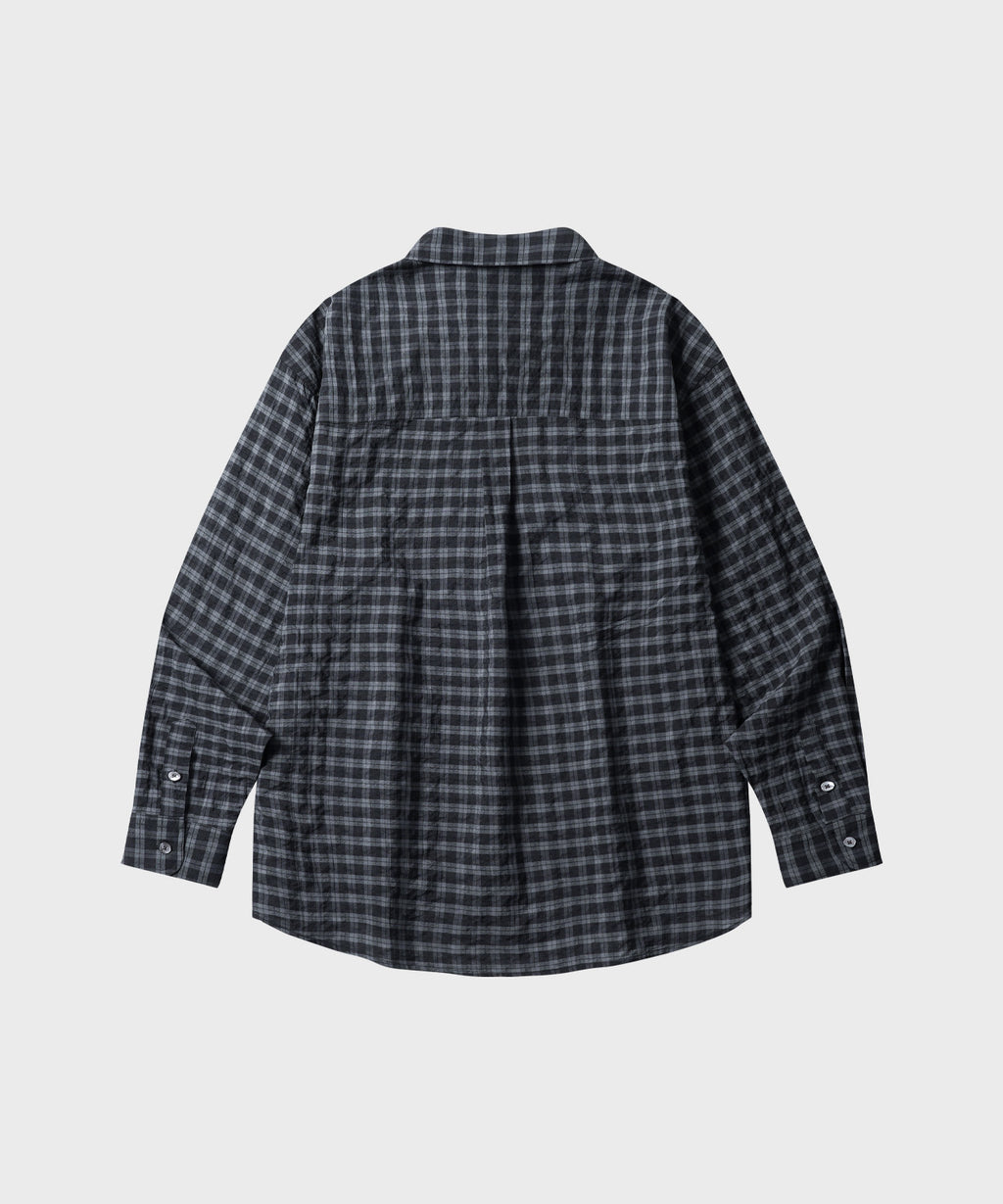 Seersucker Two-Tone Check Shirt [Black]