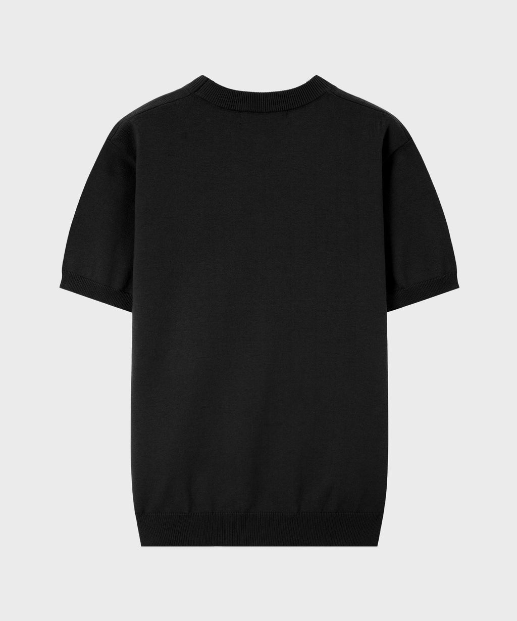 Muscle Fit Henley Neck Short Sleeve Knit [Black]