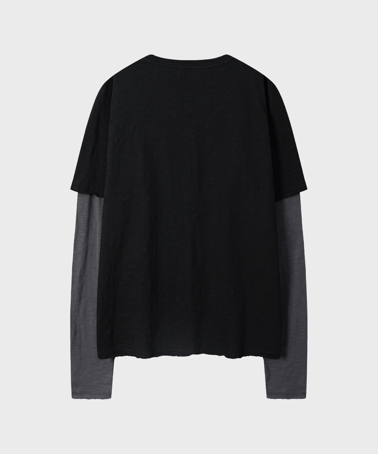 Cut-Off Layered Long Sleeve T-Shirt [Black]