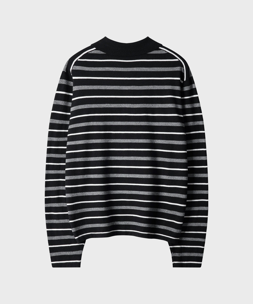 Multi Stripe Collar Crop Knit [Black]
