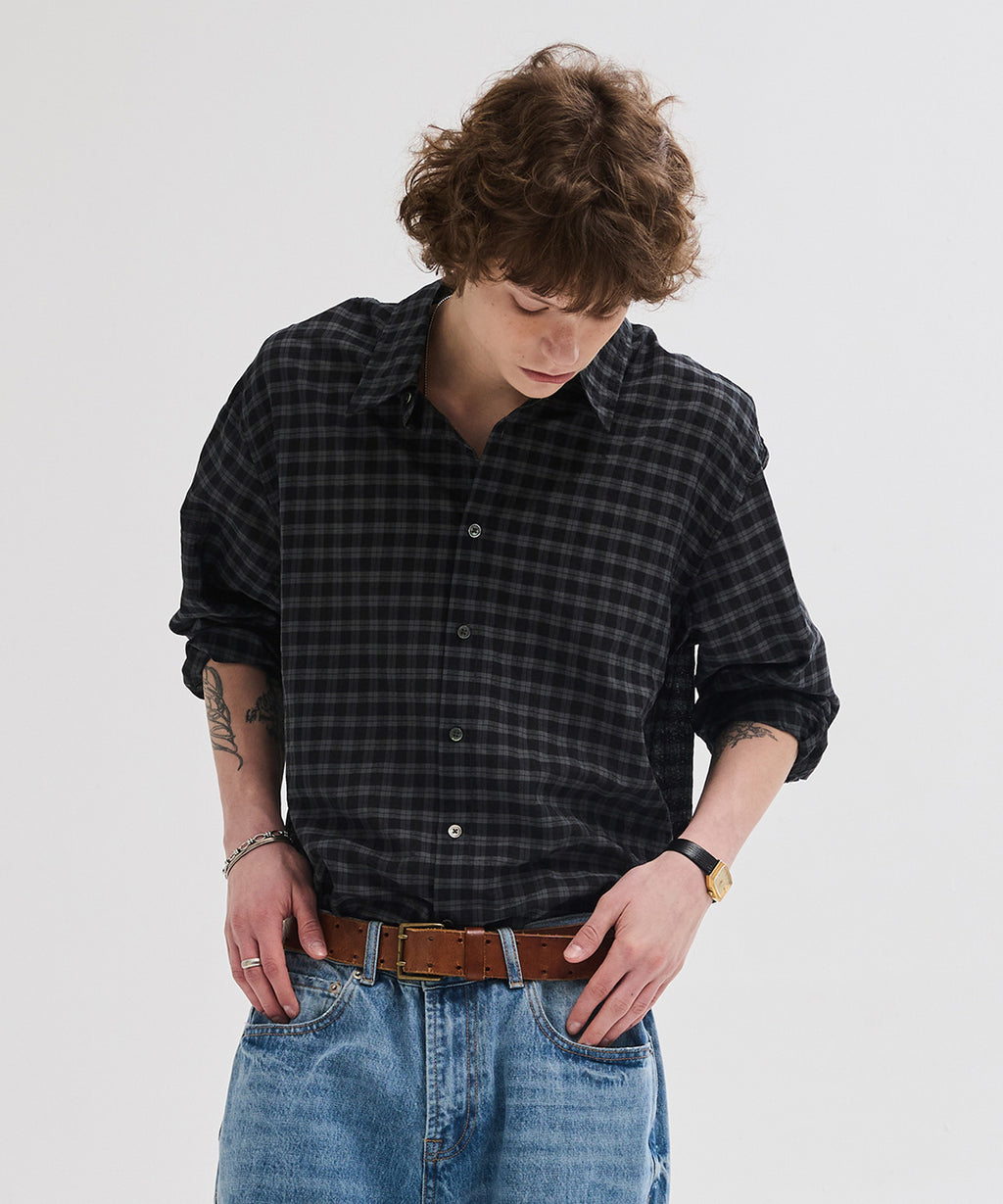 Seersucker Two-Tone Check Shirt [Black]