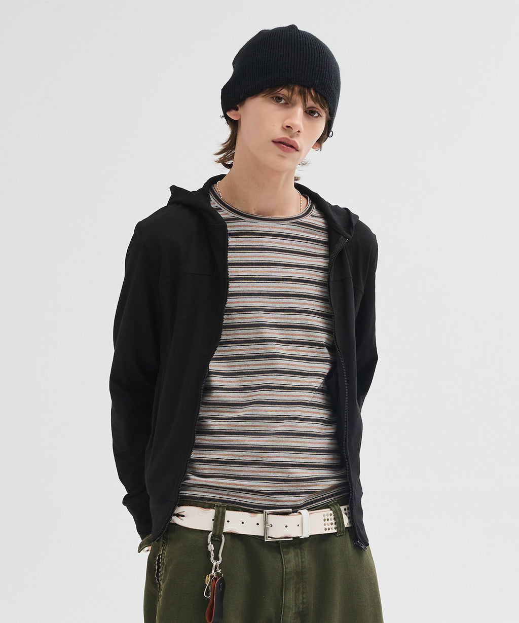 Slim Fit Hoodie Zip-Up [Black]