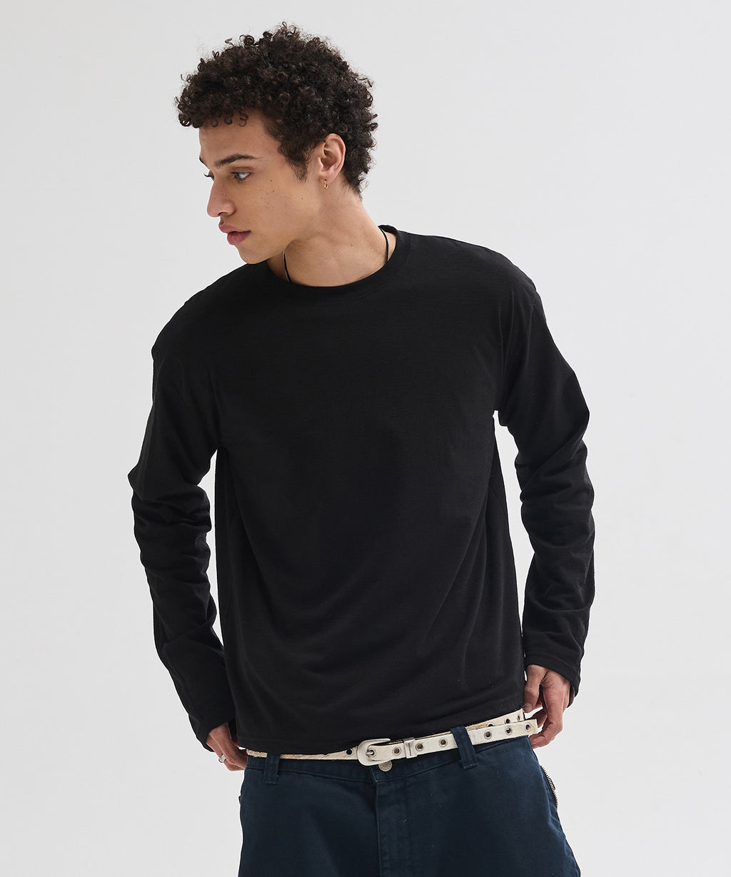 Slub Back Line Long Sleeve T-Shirt [Black]