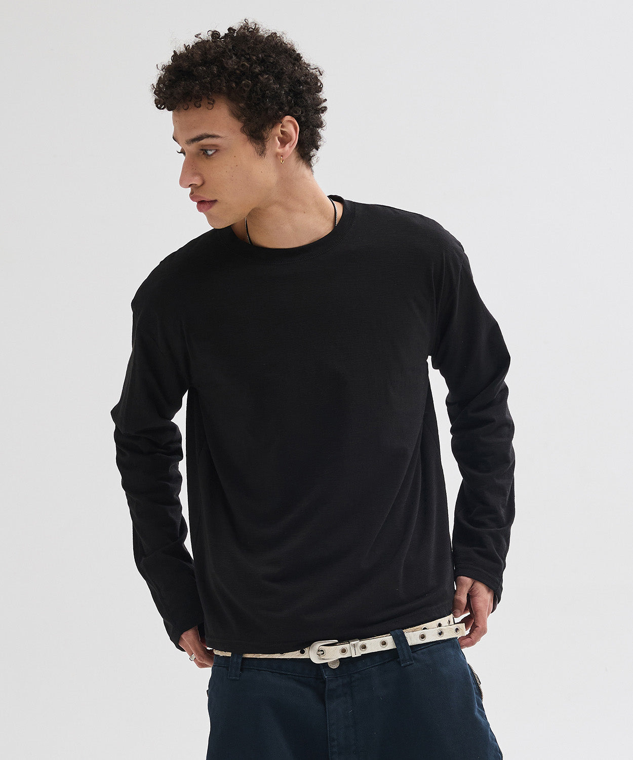 Slub Back Line Long Sleeve T-Shirt [Black]