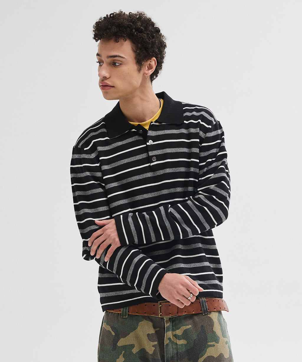 Multi Stripe Collar Crop Knit [Black]