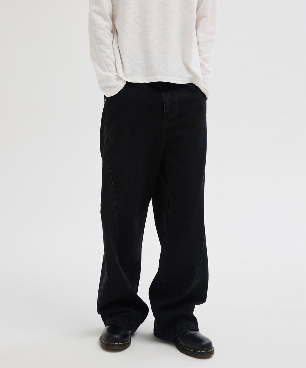 Curved Line Washed Pants [Black]