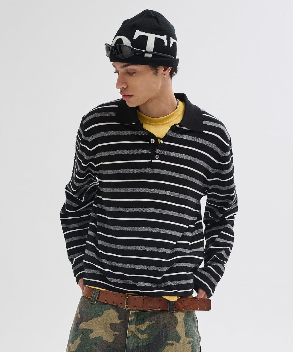 Multi Stripe Collar Crop Knit [Black]