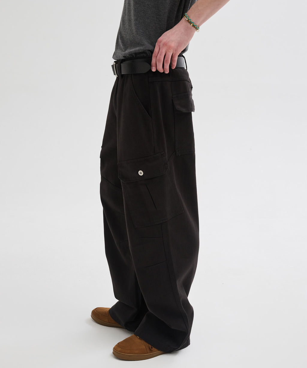 Garment Dyed Curved Cargo Pants [Black]